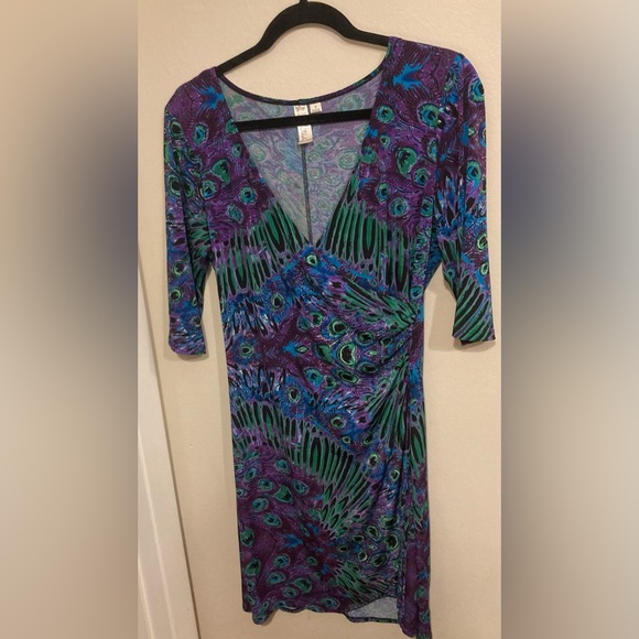 Emma Michele Ultra Flattering Peacock Wrap Dress Sz M Women’s - Picture 1 of 4